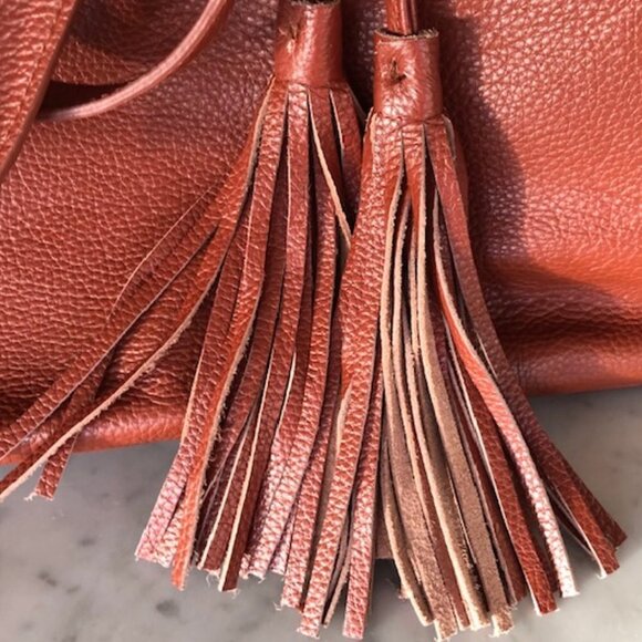 LAGGO Remy British Tan Leather Gold Studded Tassel Tote Bag NWOT - Picture 7 of 17